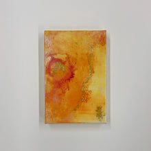 Load image into Gallery viewer, non representational artist, abstract artist, black female artist, home decor, mixed media, orange and yellow acrylic paint, gold leaf
