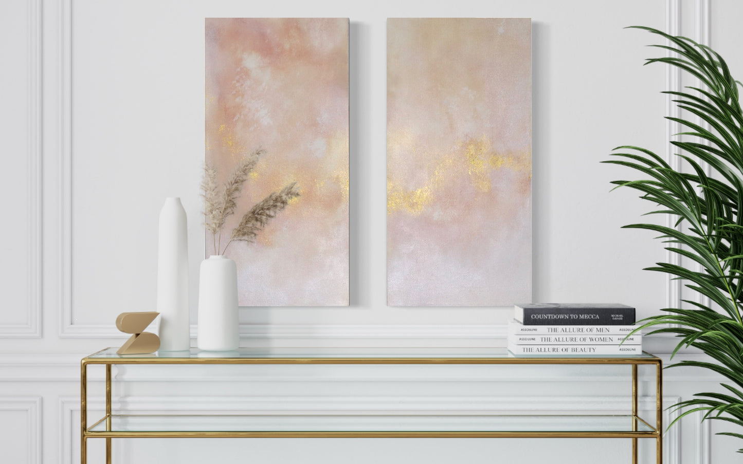 non representational artist, abstract artist, black female artist, home decor, mixed media, gold leaf, peach and white acrylic paint,