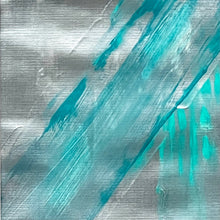 Load image into Gallery viewer, non representational artist, abstract artist, black female artist, home decor, mixed media, blue and silver acrylic paint
